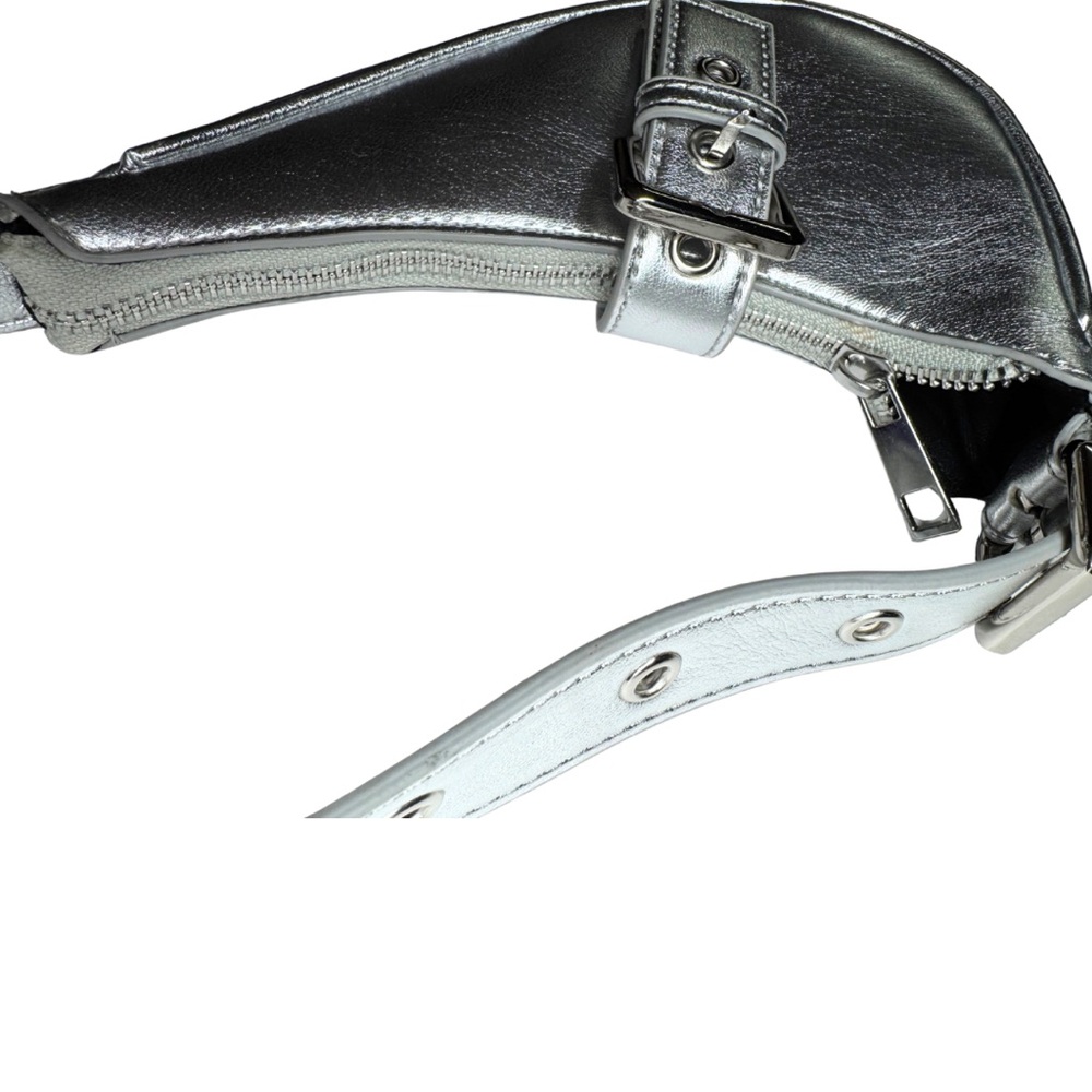 Forever 21 Shiny Silver metallic mini micro Shoulder Bag adjustable Y2K buckle - Picture 9 of 11